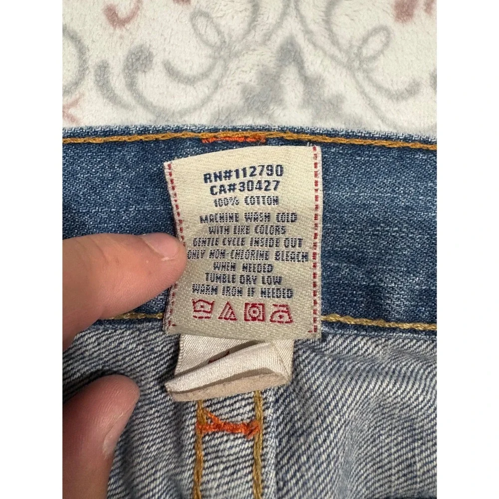 True Religion Ricky Straight Leg Distressed Blue Jeans Mens 33 Made in USA N3859